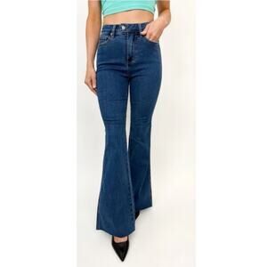 Judy Blue Flare Jeans Dark Wash Blue Cool Denim Raw Hem High Waist Size 9/29